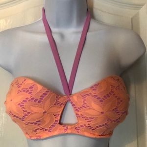 Victoria’s Secret Swim Bandeau Strapless Pink Peach Lace Padded Bikini Top